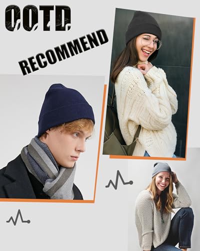 vidsel 100% Cotton Beanie Hat-Unisex Winter Knit Cuffed Beanies Skull Cap - color: 1-navy Blue