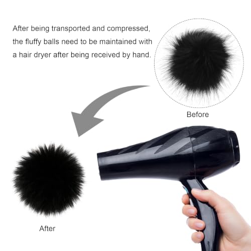 Fzxdfg 6Pieces Faux Furry Pom Pom Ball with Elastic Loop DIY Faux Fur Fluffy Ball for Hats Bags Key Chains Accessories 3.9inch/10CM (Black) - color: Black
