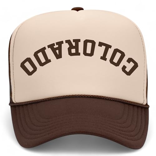Colorado Upside Down Reversed Vintage Trucker Hat | CO | Premium Adjustable Snapback Baseball Hat for Men & Women - color: Brown/Tan Foam Mesh Back