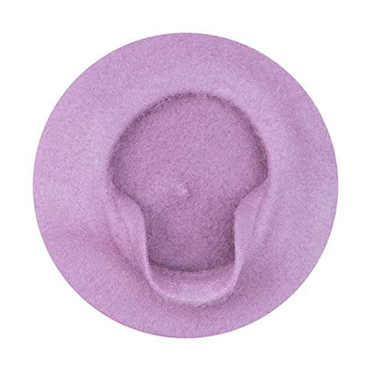 Gllutt Women Wool Beret Hat French Style Solid Color - color: Lilac