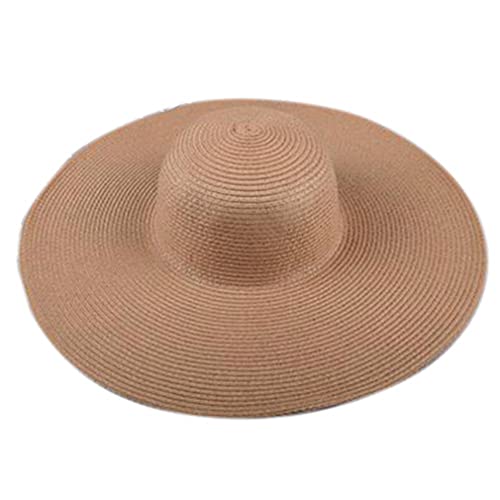 Big Beach Hats for Women Foldable Summer Wide Brim Packable Oversized Sun Hat Lady Girl Travel Straw Cap - color: Light Coffee