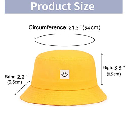 Kids Sun Hat Smile Face Bucket Hat for Girls Boys Summer Sun Protection Cotton Unisex Beach Cap - color: Bright Yellow