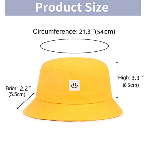 Kids Sun Hat Smile Face Bucket Hat for Girls Boys Summer Sun Protection Cotton Unisex Beach Cap - color: Bright Yellow