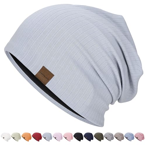 HAMUNI Slouchy Beanie for Men Women Soft Lightweight Chemo Headwear - color: Misty Blue
