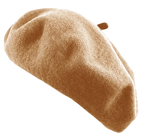 Women's French Beret Hat Solid Color Plain Wool Classic Traditional Artist Cap - color: Camel