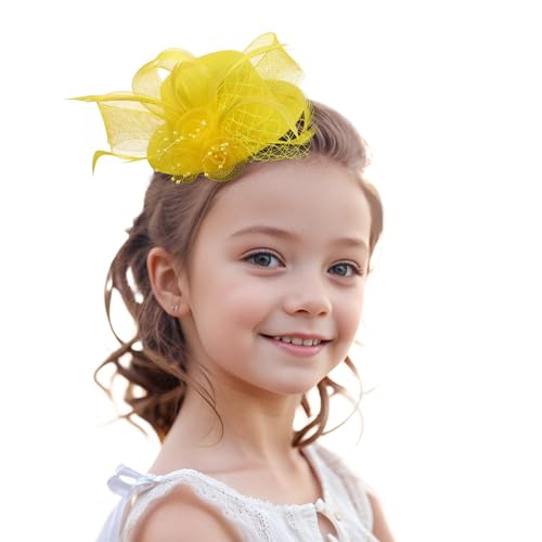Zinniday 2026 Mini Fascinators Hat - Elegant Small Yellow Kentucky Attire Headwear Accessories 1920s 50s High Tea Party Church Tiny Veil Derby Hat with Hair Clip for Women Girls - color: Yellow