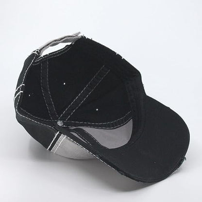 Washed Cotton Distressed with Heavy Stitching Adjustable Baseball Cap - color: Gray/Gray/Black