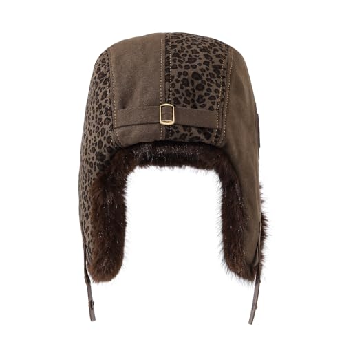 Winter Trapper Hats Leopard Aviator Hat with Goggles Earflaps Russian Trooper Pilot Cap for Men Cold Weather Ski Caps - color: Mg-lfm25121-coffee