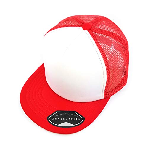 Quality 5 Panel High Crown Trucker Foam Mesh Hat Snapback Men Women Unisex Waterproof Blank Cap #2070 - color: White / Red