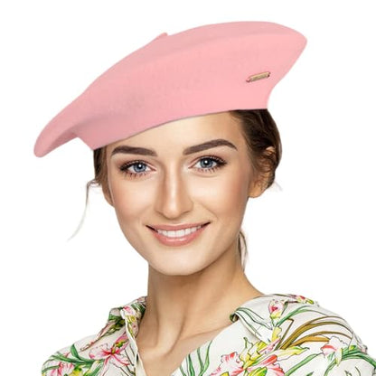 Classic Wool French Red Beret Hats for Women Men - color: M--light Pink