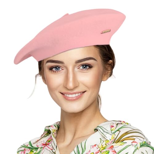 Classic Wool French Red Beret Hats for Women Men - color: M--light Pink