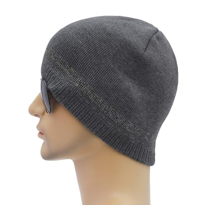 ZLYC Men Fashion Knit Fisherman Beanie Hat Winter Warm Thick Skull Cap - color: Solid Gray