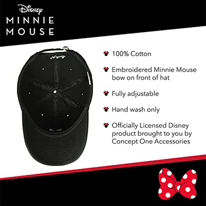 Disney Minnie Mouse Dad Hat, Cotton Adjustable Baseball Cap with Curved Brim - color: Black