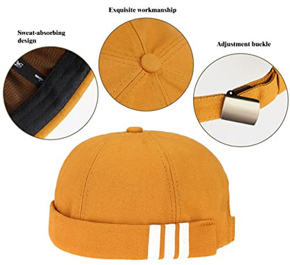 Glamorstar Dome Brimless Hats for Women Men Sailor Docker Beanie Cap Hip Hop Hats - color: Yellow
