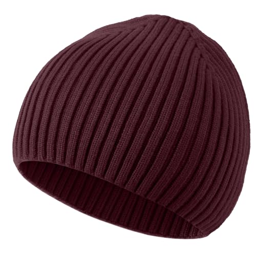 ROYBENS Wool Beanie for Men Women, Seamless Knit Warm Winter Hat Skull Caps - color: 1pcs-wine Red