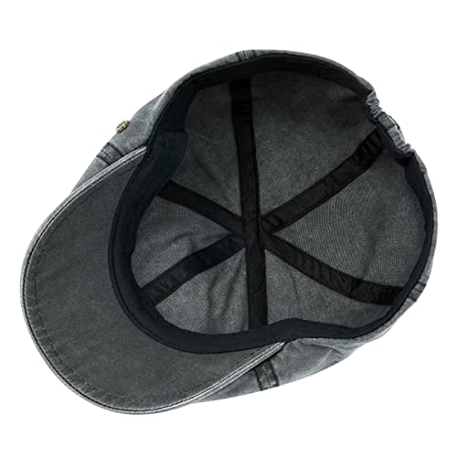 VOBOOM Cotton Flat Cabbie Hat Gatsby Ivy Irish Hunting Newsboy Cap - color: Washed Black