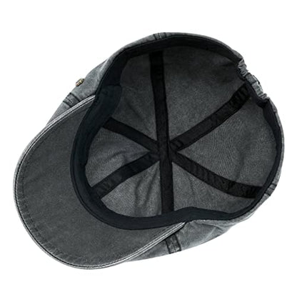 VOBOOM Cotton Flat Cabbie Hat Gatsby Ivy Irish Hunting Newsboy Cap - color: Washed Black