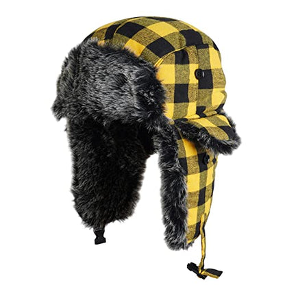 ONWAY Trapper Hat Winter Hats for Women Men with Faux Fur Ear Flaps - color: Yellow