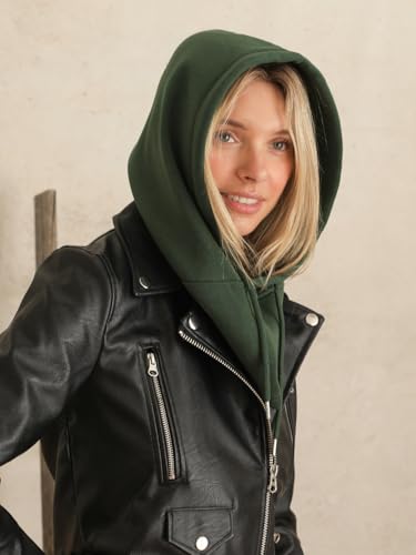 MixMatchy Women's Hooded Scarf Balaclava Fleece Lined Winter Beanie Hat - color: Hunter Green