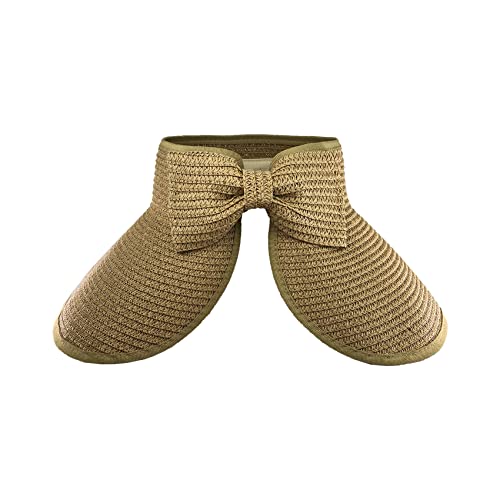 Womens Foldable Straw Sun Visor, Packable Roll‑Up Beach Hat with Wide Brim - color: Beige Hat