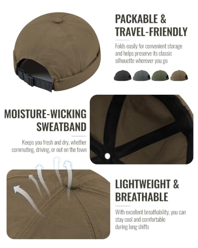 Clakllie Quick Dry Brimless Docker Cap for Men Summer Beanie Sailor Skullcap Lightweight Waterproof Adjustable No Brim Hat - color: S-ct81-brown
