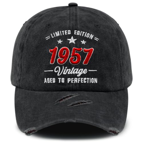 3D Embroidered Birthday Vintage Baseball Cap for Men Women, Washed Distressed Classic Cotton Adjustable Ideal Hat - color: 1957 Year