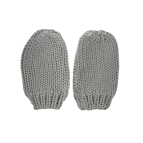 Knitted Colorful Double Pom-Pom Baby Hat and Mittens Set|Warm Winter Newborn Essentials for Boys and Girls 0-6 Months - color: Grey