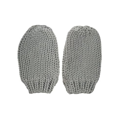 Knitted Colorful Double Pom-Pom Baby Hat and Mittens Set|Warm Winter Newborn Essentials for Boys and Girls 0-6 Months - color: Grey