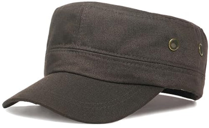 Unisex Classic Cadet Army Hat Flat Top Baseball Cap Military Hats - color: Coffee