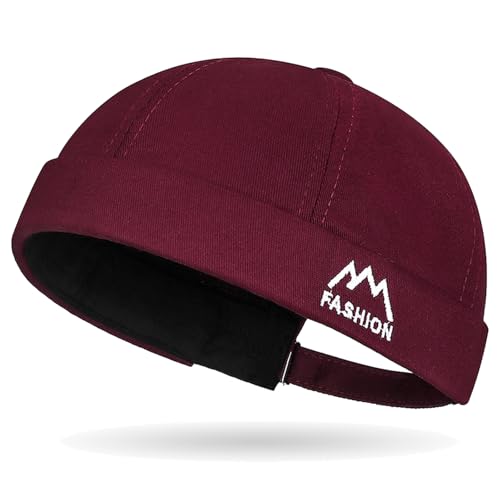 Outdoor Brimless Hat for Men Women, Adjustable Rolled Cuff Skull Cap - color: 1#burgundy