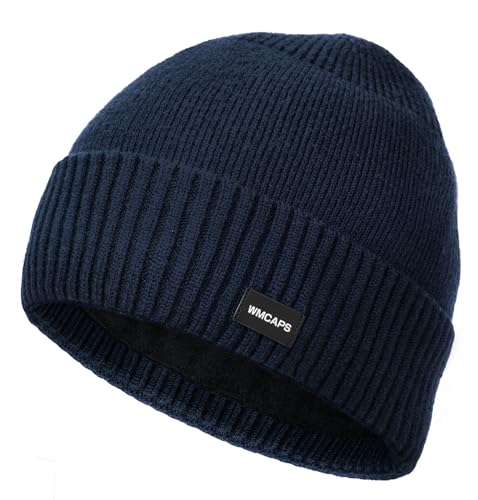 Wmcaps Fleece Lined Beanie Warm Winter Knit Hat for Men Women Cold Weather - color: Navy Blue
