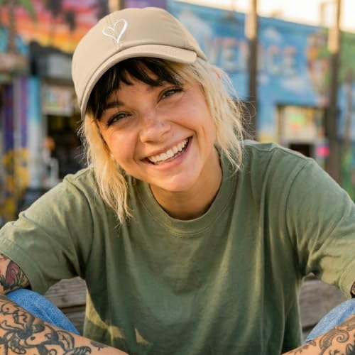 Hand Drawn Heart Hat Womens Embroidered Baseball Cap - color: Khaki