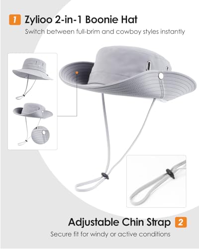 Zylioo XL XXL Boonie Hat for Big Heads, UPF50+ Wide Brim Sun Hat - color: Grey, size: Large