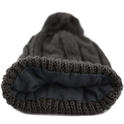 Women and Men Beanie Daily Winter Oversized Thick Stretchy Knitted Pom Pom Beanie Fleece Lined Beanie Hat - color: 1. Curly Dark Grey