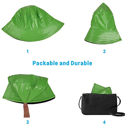 Reversible PU Leather Bucket Hats for Women Solid Color Double Wear Summer Hat Unisex - color: Green