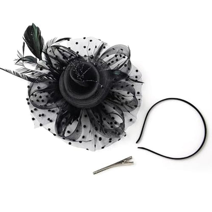 WLBON Fascinators Hat 20s 50s Headband Hair Clips Flower Mesh Veil Feather Headpiece Headwear Women Halloween Carnival Cocktail Wedding Church Cosplay Dress Up Birthday Tea Party Accessories Black - color: Black Tone