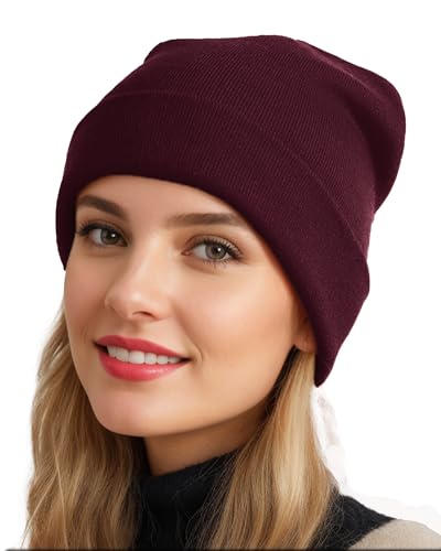 Womens Satin Lined Beanie Wool Silk Lining Slouchy Warm Skull Cap - color: 1pcs Wine Red