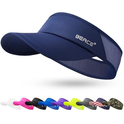 BEACE Sun Visor Hat Women Men-Sports Lightweight Wicking Stretchy Sunvisor Cap for Golf Tennis Running Pickleball Beach - color: Navyblue
