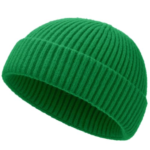Short Fisherman Beanie for Men Women Wool Knit Cuff Winter Hats - color: 1pcs-kelly Green