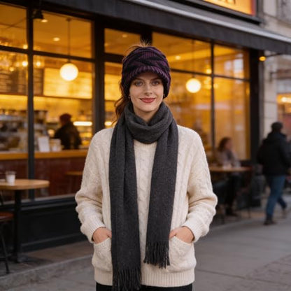 Women's BeanieTail Warm Knit Hat Messy High Bun Ponytail Visor Beanie Cap - color: B341-purple, size: Medium