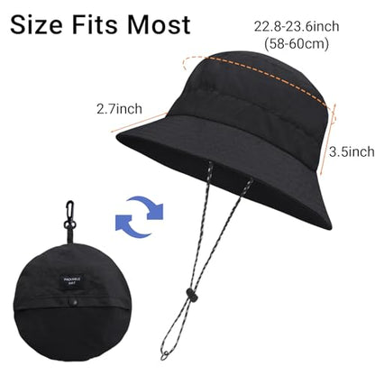 PFFY Waterproof Bucket Hats for Men Women Packable Sun Hat for Outdoors - color: Solid Black