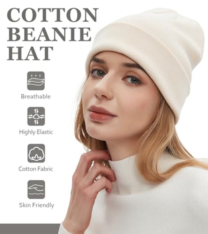 100% Cotton Beanies for Men Women Unisex Cuffed Knitted Skull Cap - color: Beige
