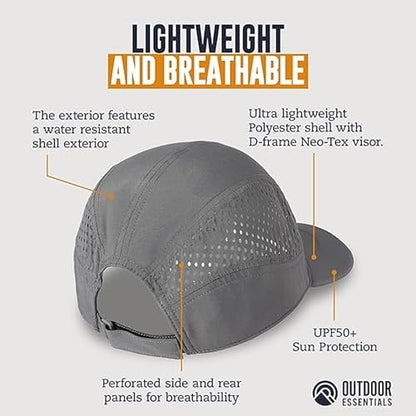 OutdoorEssentials Running Hat - Breathable Running Hats for Women & Men - Jogging Exercise Hiking Cap - Trail Baseball Tennis - color: Gray