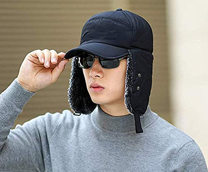 Winter 3 in 1 Thermal Fur Lined Trapper Hat with Ear Flap Full Face Warmer Cover Windproof Cycling Motorcycle Headwear - color: 3-in-1 Grey