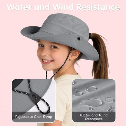 ZOORON Kids UPF 50+ Sun Hat for Boys Girls Wide Brim Lightweight Bucket Hat for Hiking Beach Safari, Quick Dry Adjustable - color: 1pack-light Gray