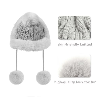 Winter Hats Cute Kint Hat Russian Fur Crochet Hat Slouchy Beanies with Pompom Warm Fuzzy Snow Cap Trapper Hat for Women - color: Gray