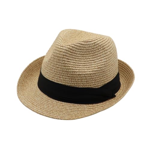 Straw Fedora Hat Panama Hats Mens Beach Hat Derby Hat Packable Trilby - color: Natural 01, size: Medium