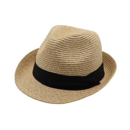 Straw Fedora Hat Panama Hats Mens Beach Hat Derby Hat Packable Trilby - color: Natural 01, size: Medium