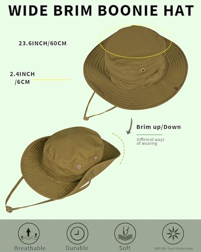 Sun Hats for Men Women Bucket Hat UPF 50+ Boonie Hat Foldable UV Protection Hiking Beach Fishing Summer Safari - color: 1pack-brown