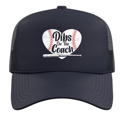 Dibs On The Coach Baseball Player Sport Lover Bat and Ball Trucker Hat with Adjustable Mesh Back - color: Navy Blue